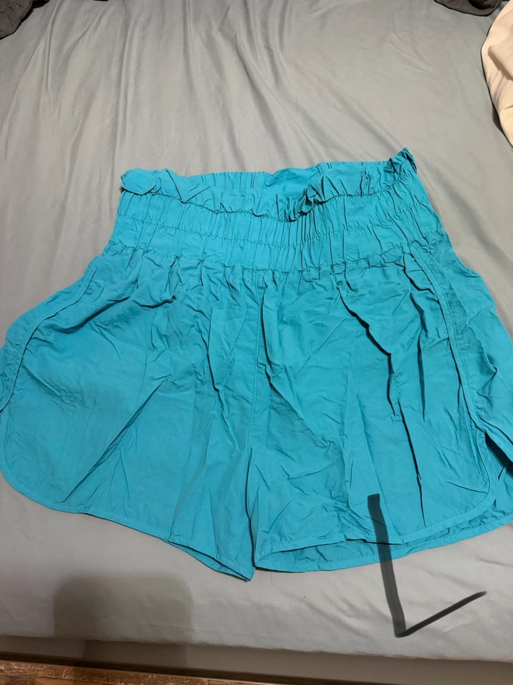 Women’s High-Waist Smocked Turquoise Shorts